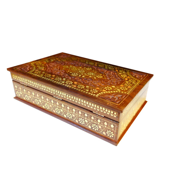 Sheesham Wood Handcrafted Box with Brass-Copper Inlay