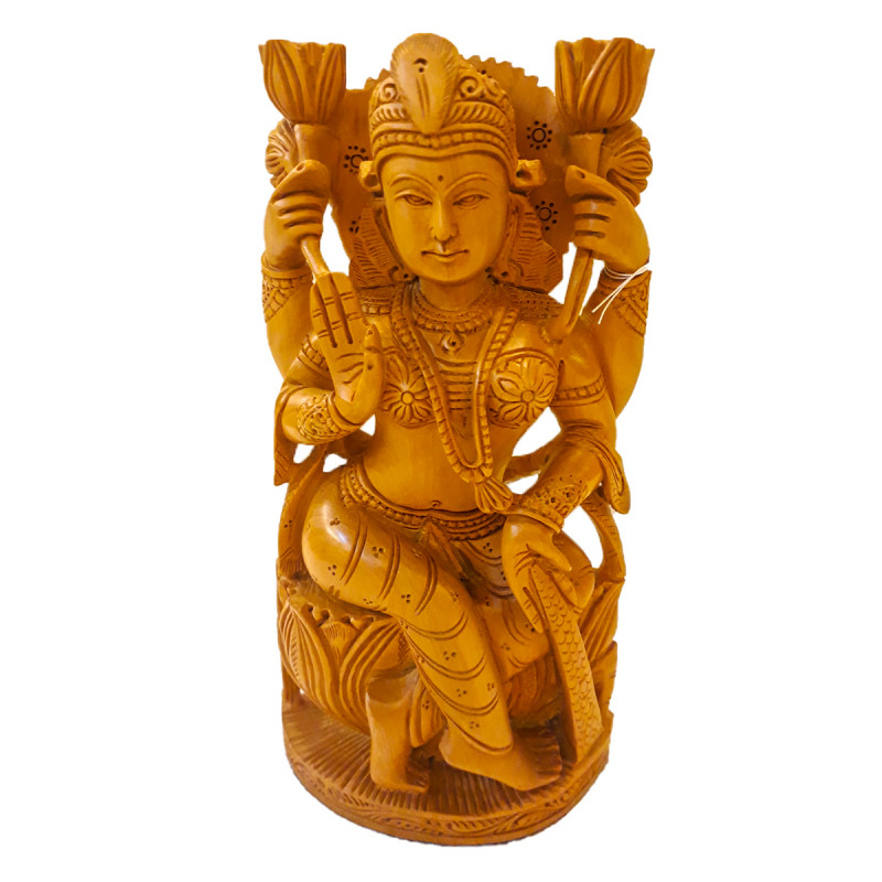 Kadamba Wood Handcrafted Carved Figure of Goddess Laxmi