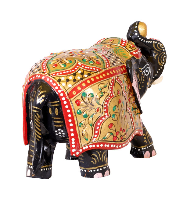 Elephant Embose Painted Kadamb Wood 4 Inch 