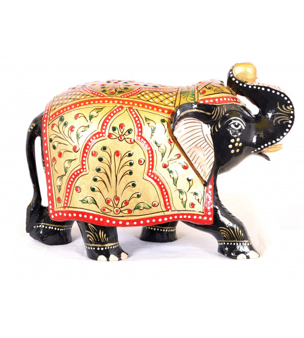 Elephant Embose Painted Kadamb Wood 5 Inch 