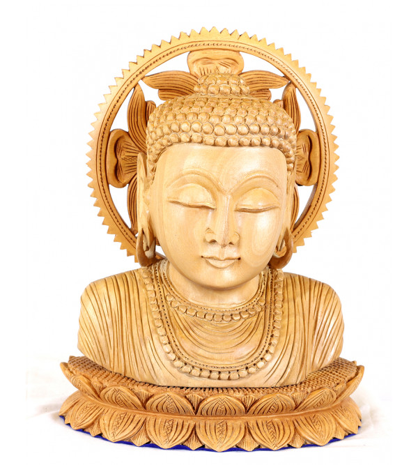 Buddha Bust Carving Kadamb Wood 8 Inch  