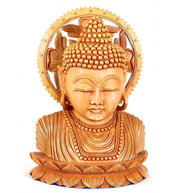 Buddha Bust Carving Kadamb Wood 10 Inch  