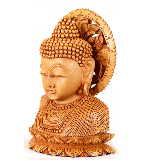 Buddha Bust Carving Kadamb Wood 10 Inch  