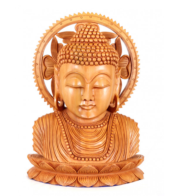Buddha Bust Carving Kadamb Wood 12 Inch  