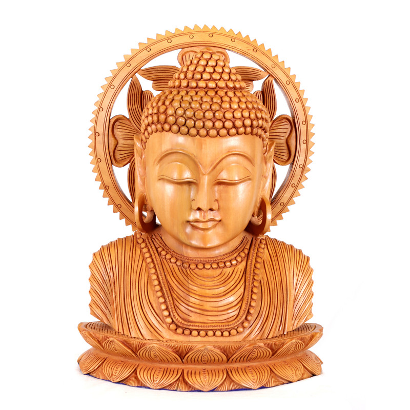 Buddha Bust Carving Kadamb Wood 12 Inch  
