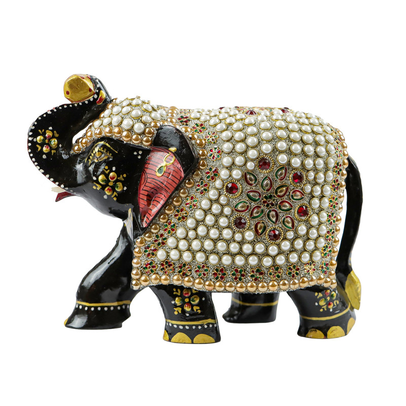 Elephant Embose Painted Kadamb Wood 6 Inch 