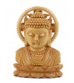 Buddha Bust Carving Kadamb Wood 7 Inch  