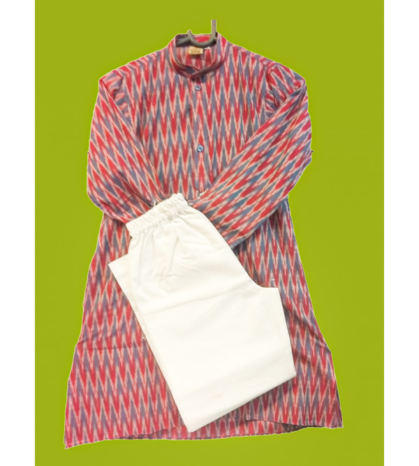 Cotton Ikat Kurta Pajama Set Size 6 to 8 Yr