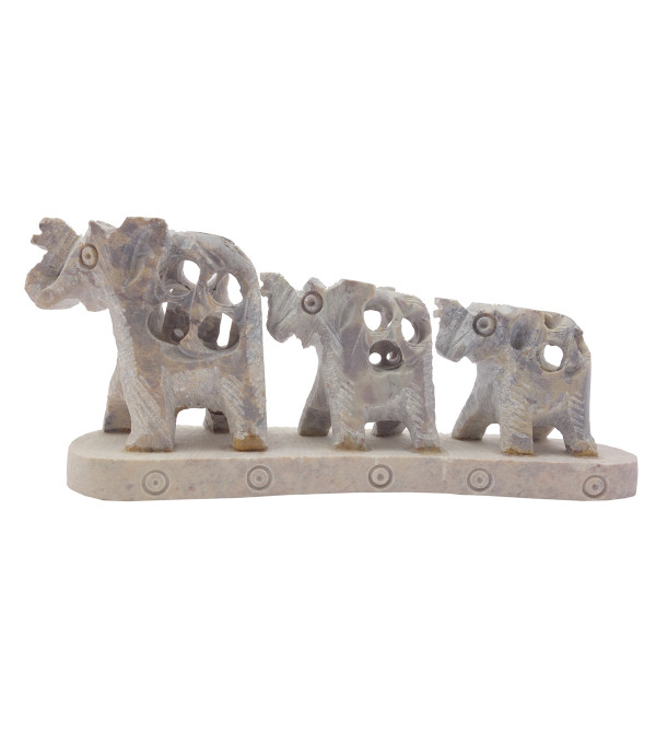 Handicraft Soft Stone Carved 3 Elephant 