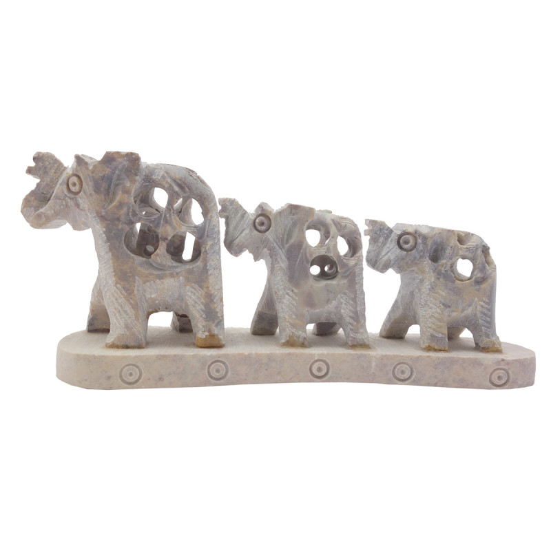 Handicraft Soft Stone Carved 3 Elephant 