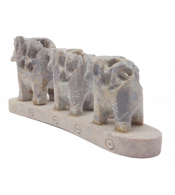 Handicraft Soft Stone Carved 3 Elephant 