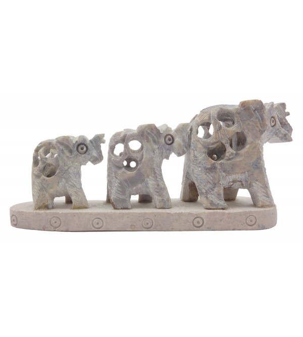 Handicraft Soft Stone Carved 3 Elephant 