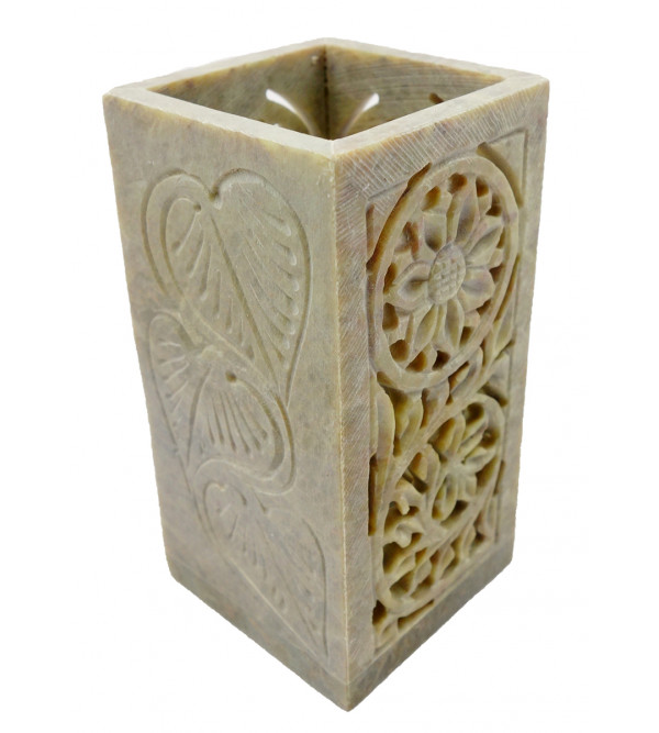 Handicraft Soft Stone Carved Pen Stand 2x4 Inch 