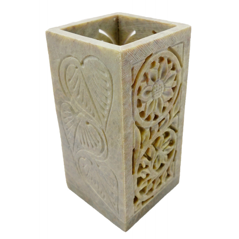 Handicraft Soft Stone Carved Pen Stand 2x4 Inch 