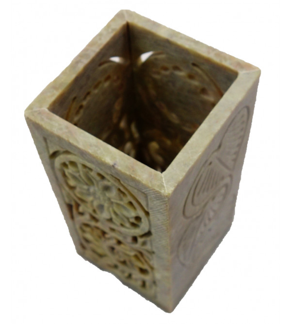 Handicraft Soft Stone Carved Pen Stand 2x4 Inch 