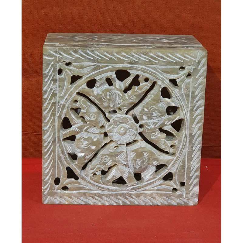 Soap stone jali carved box 4x4x2.5 inch