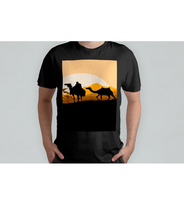 Cotton Tshirt Black  Camel Size Medium