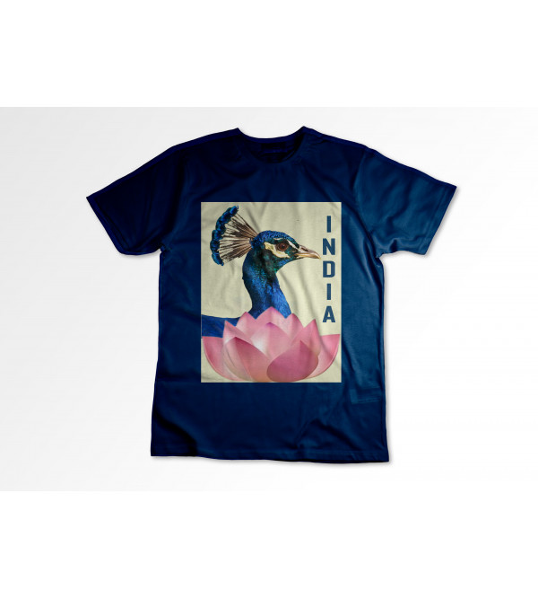 Cotton Tshirt Navy Blue Peacock Extra Large