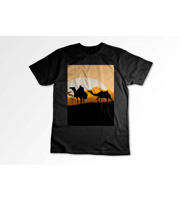 Cotton Tshirt Black Print Camel  XXL