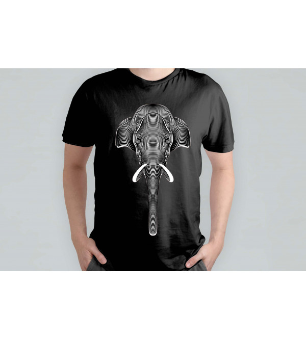 Cotton Tshirt Black Print Elephant XXL