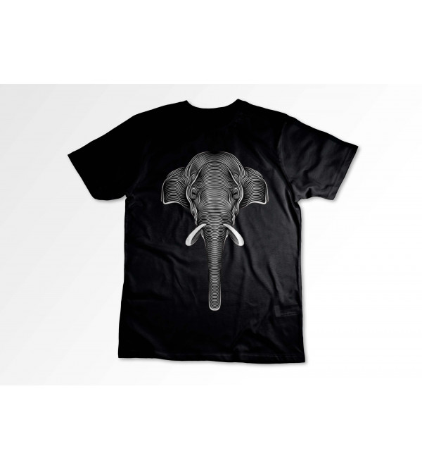 Cotton Tshirt Black Print Elephant XXL