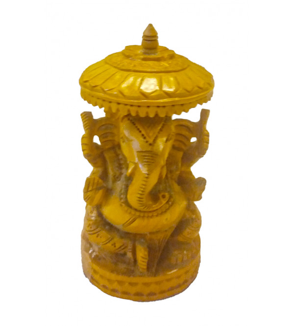 Kadamba Wood Handcrafted Carved Lord Ganesha Figure with Chhatra