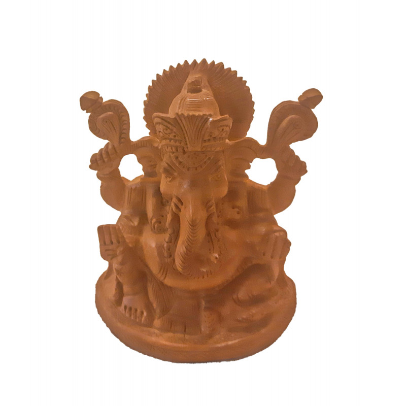 GANESH OPEN  CARVING KADAMB WOOD 4 INCH 