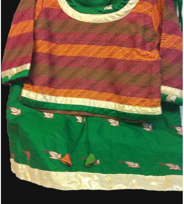Plain Silk Embroidery Lengha Choli Set Size 1 to 2 yr
