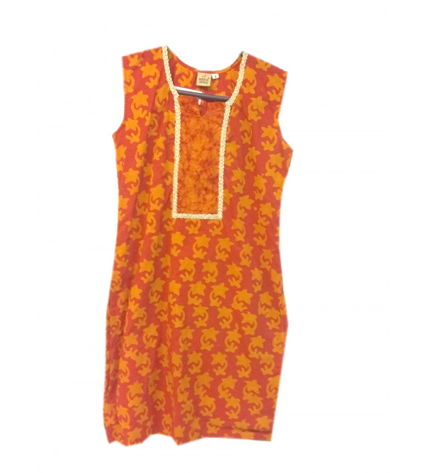 Cotton Batik Printed Long Kurta For Girls Size 6 to 8 Year