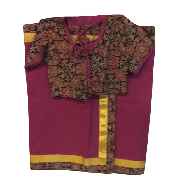 Cotton PLain Stitched Saree With Printed Blouse Size 2 to 4 Year