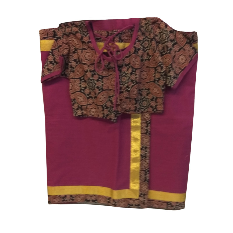 Cotton PLain Stitched Saree With Printed Blouse Size 2 to 4 Year