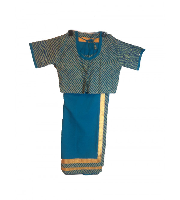 Cotton Plain Stitched Saree With Printed Blouse Size 10 to 12 Year