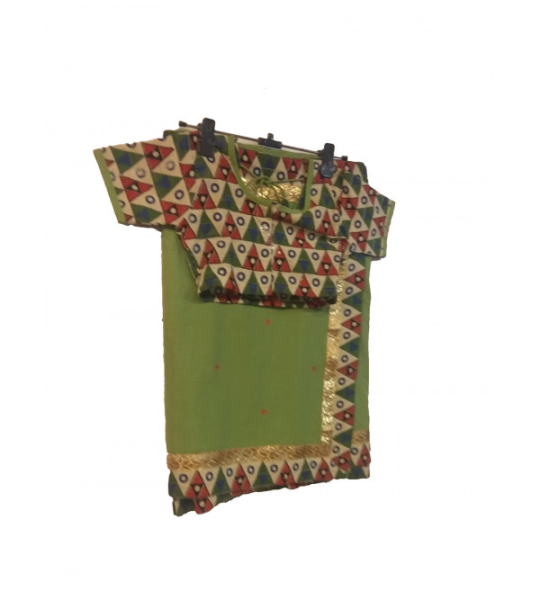 Cotton Plain Stitched Saree With Printed Blouse Size 2 to 4 Year