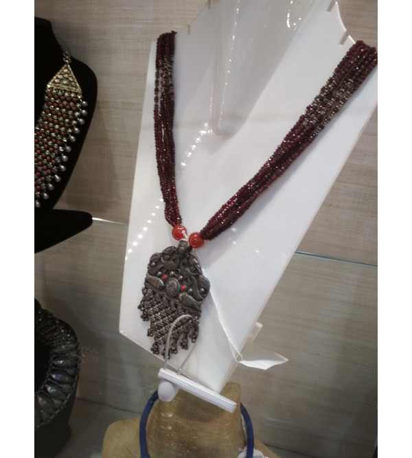  Handicraft Necklace Silver Garnet Onyx Stone  92.5% Purity