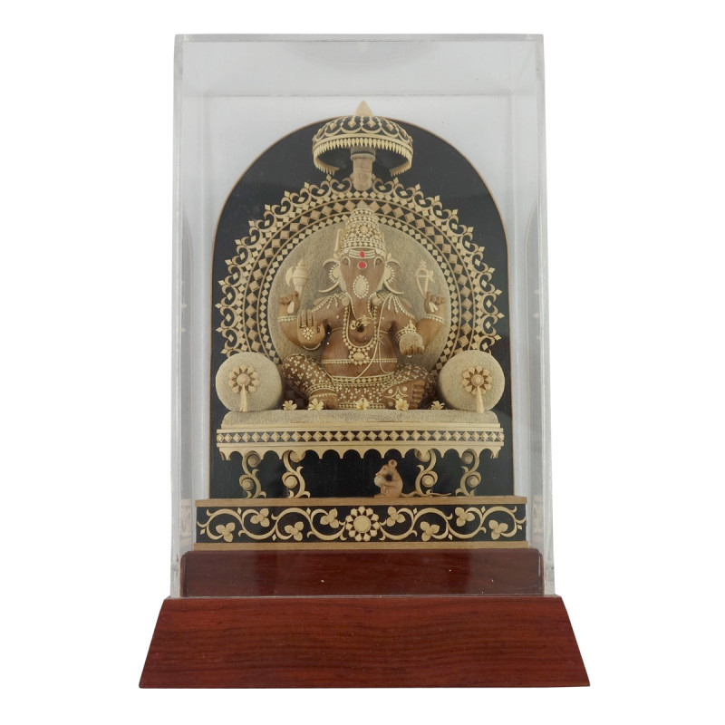 HANDICRAFT ON KAMAL CARVED SANDALWOOD GANESH 7X4.5X2 INCH