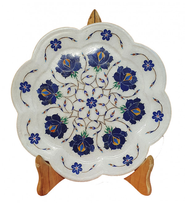 Marble Plate With Semi Precious Stone Inlay Work Size 10 Inch