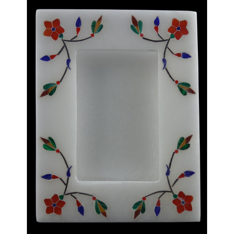 Alabaster Photo Frame With Semi Precious Stone Inlay Size 5x3.5 Inch