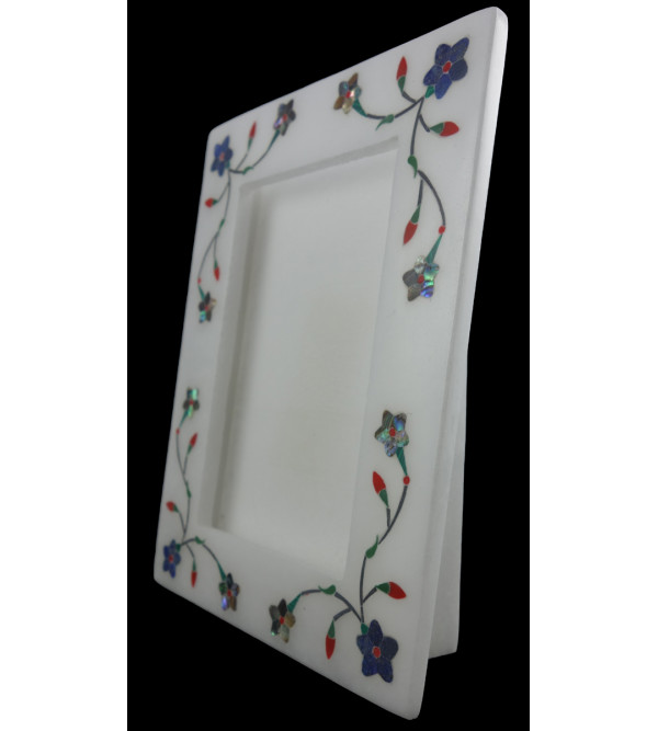 Alabaster Phot Frame With Semi Precious Stone Inlay Size 5x3.5 Inch