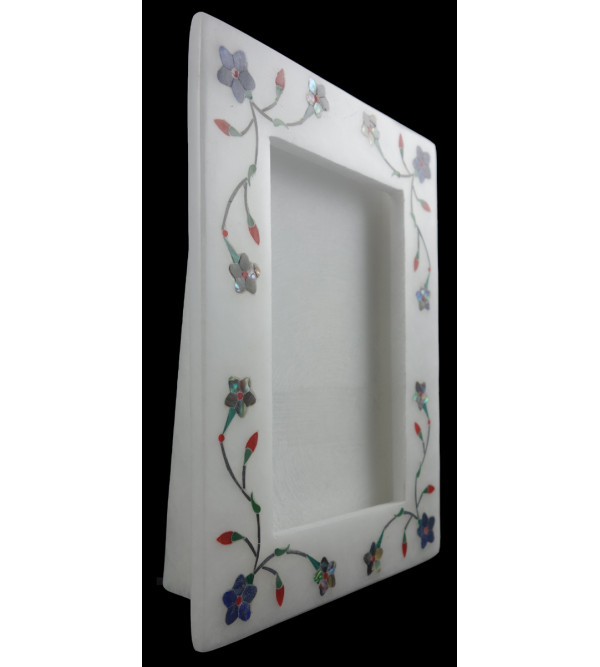 Alabaster Phot Frame With Semi Precious Stone Inlay Size 5x3.5 Inch