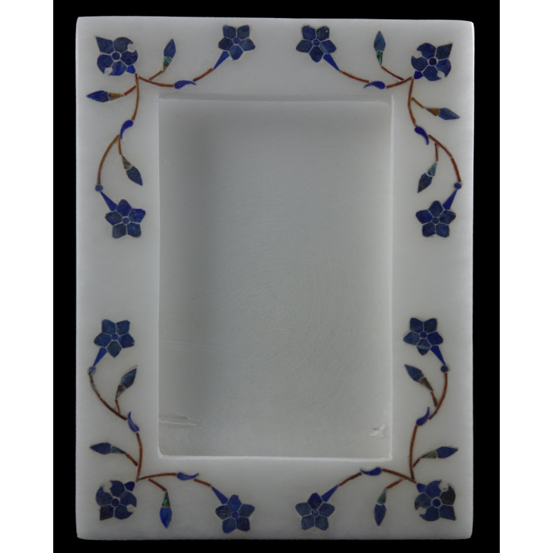 Alabaster Photo Frame With Semi Precious Stone Inlay Size 5x3.5 Inch