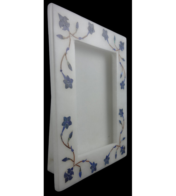 Alabaster Photo Frame With Semi Precious Stone Inlay Size 5x3.5 Inch