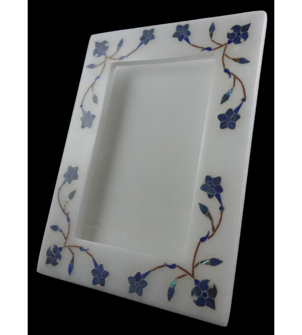 Alabaster Photo Frame With Semi Precious Stone Inlay Size 5x3.5 Inch