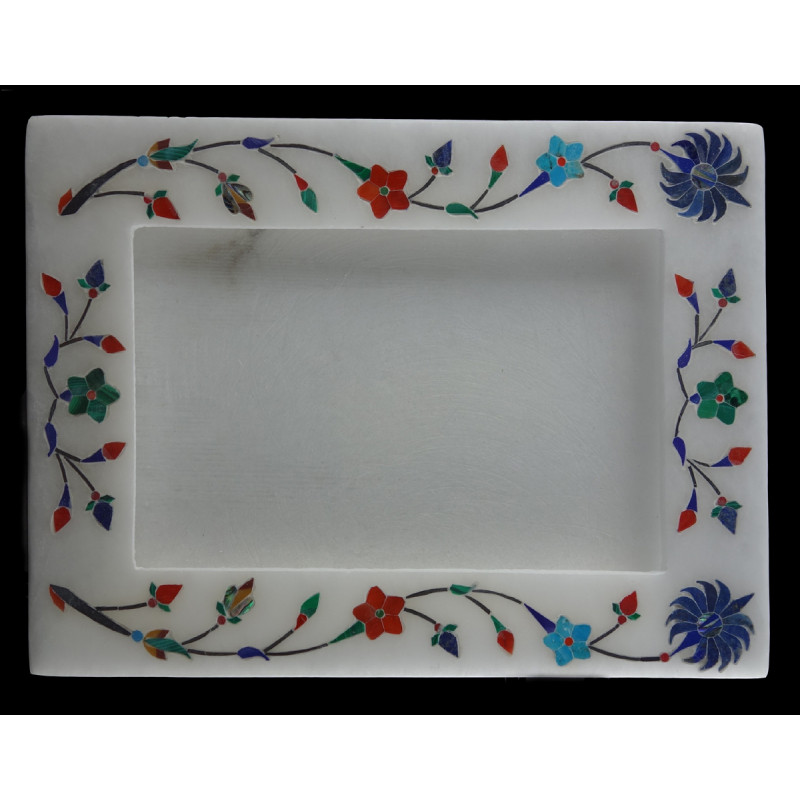 Alabaster Photo Frame With Semi Precious Stone Inlay Size 5x3.5 Inch