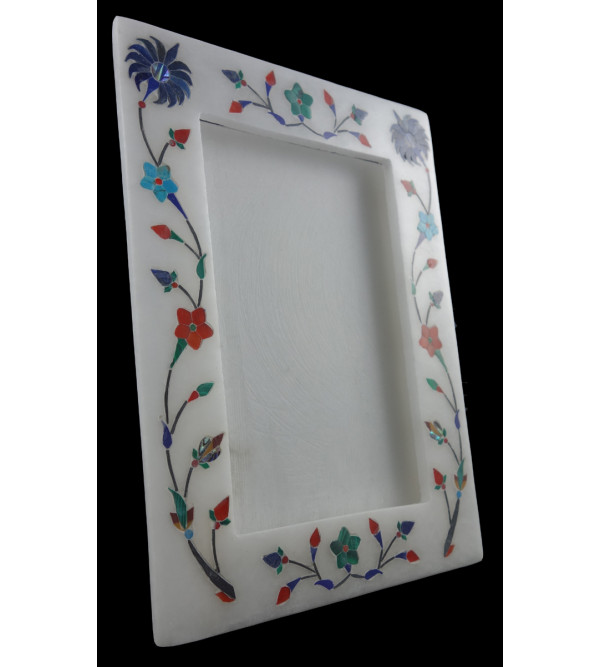 Alabaster Photo Frame With Semi Precious Stone Inlay Size 5x3.5 Inch