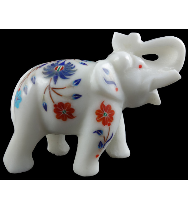 Marble Elephant With Semi Precious Stone Size 