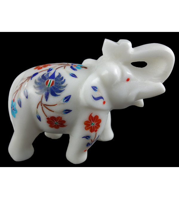 Marble Elephant With Semi Precious Stone Size 