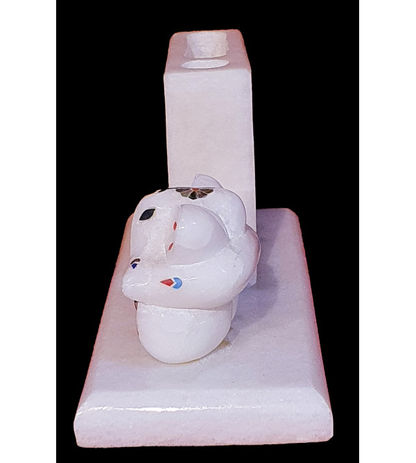 Alabaster Pen-Stand With Semi Precious Stone Inlay Work Size 4x8 Inch