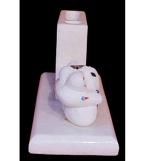 Alabaster Pen-Stand With Semi Precious Stone Inlay Work Size 4x8 Inch