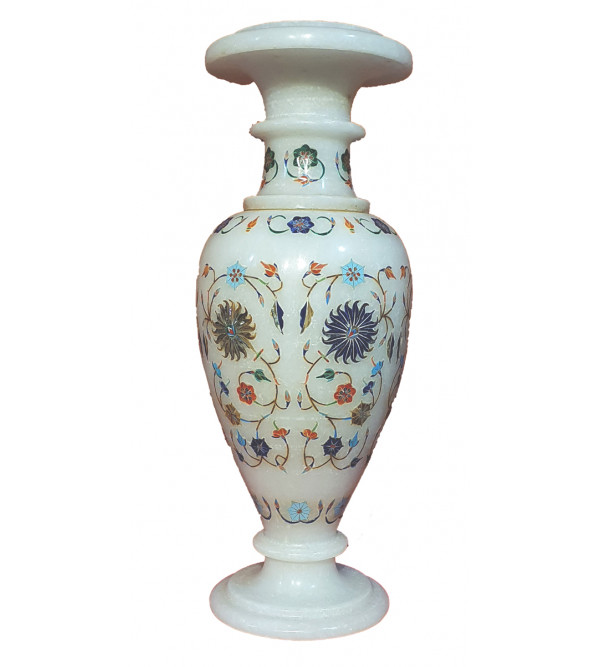 Marble Flower Vase with Semi Precious Stone Inlay