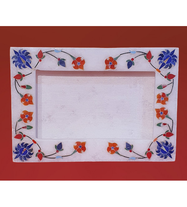 Alabaster Photo Frame With Semi Precious Stone Inlay Size 5x7 Inch